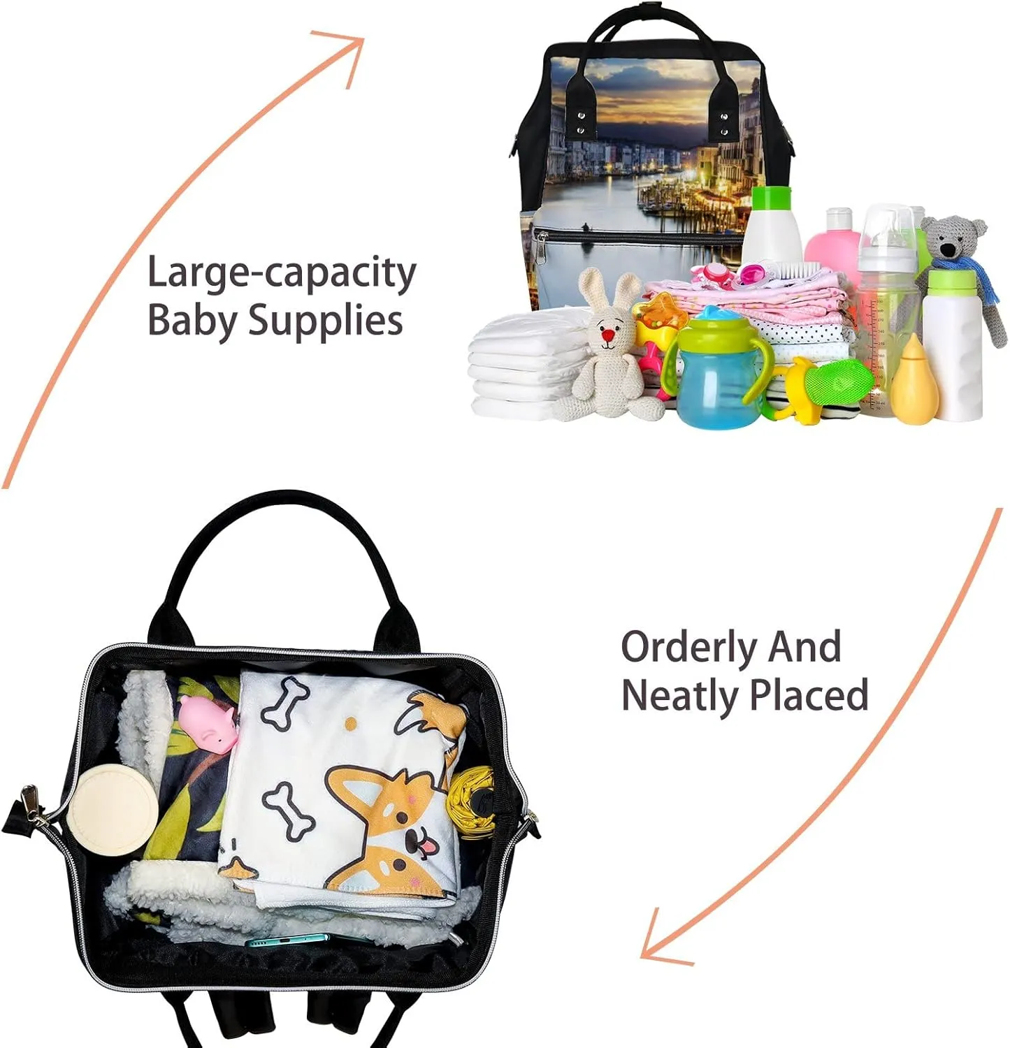 Yellow Famous Grand Canale Rialto Bridge Diaper Bag Backpack, waterproof backpack Baby Nappy Changing Bags Laptop Backpack for Travel, Large Capacity, Durable and Stylish for Woman and Men.