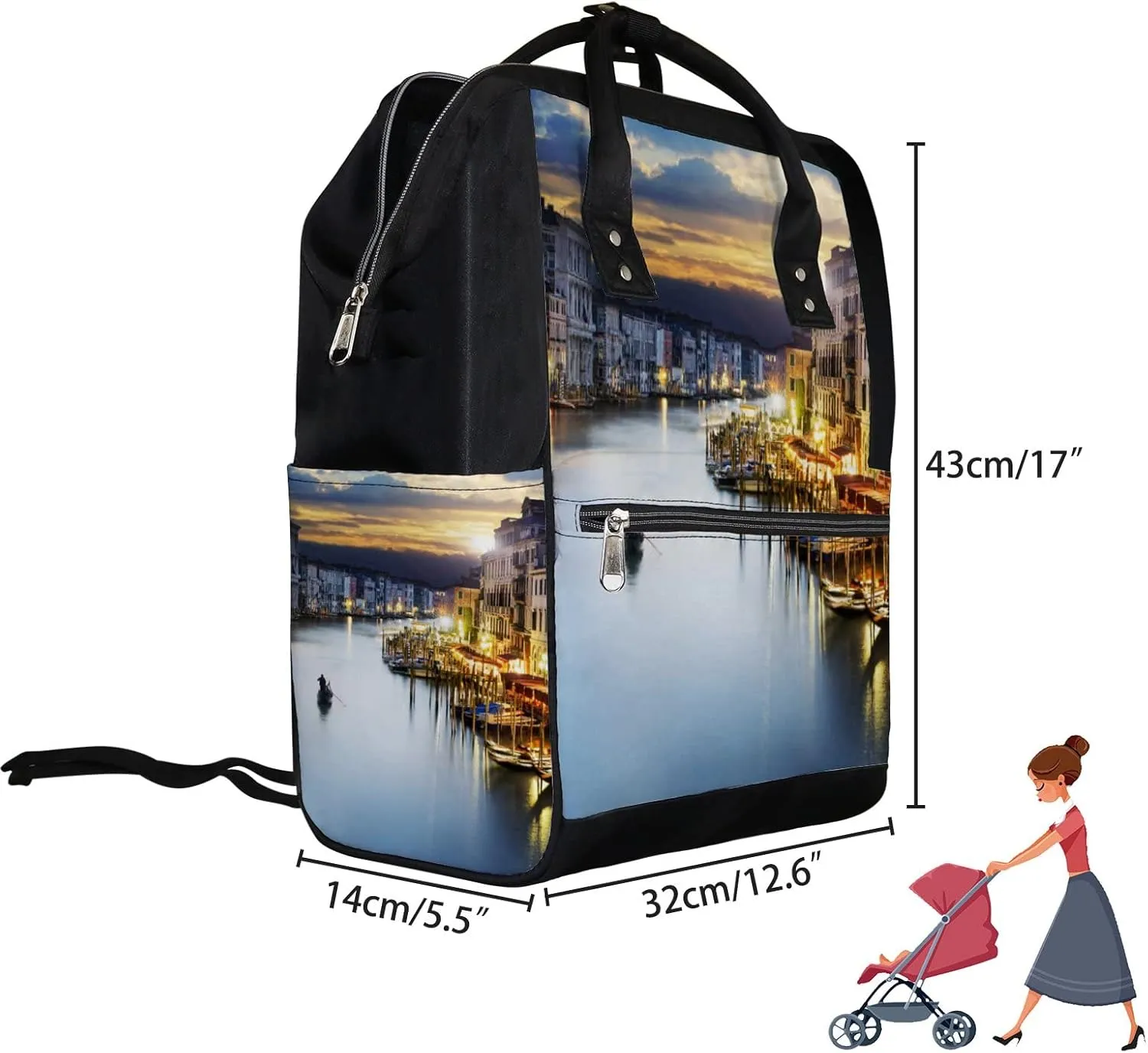 Yellow Famous Grand Canale Rialto Bridge Diaper Bag Backpack, waterproof backpack Baby Nappy Changing Bags Laptop Backpack for Travel, Large Capacity, Durable and Stylish for Woman and Men.
