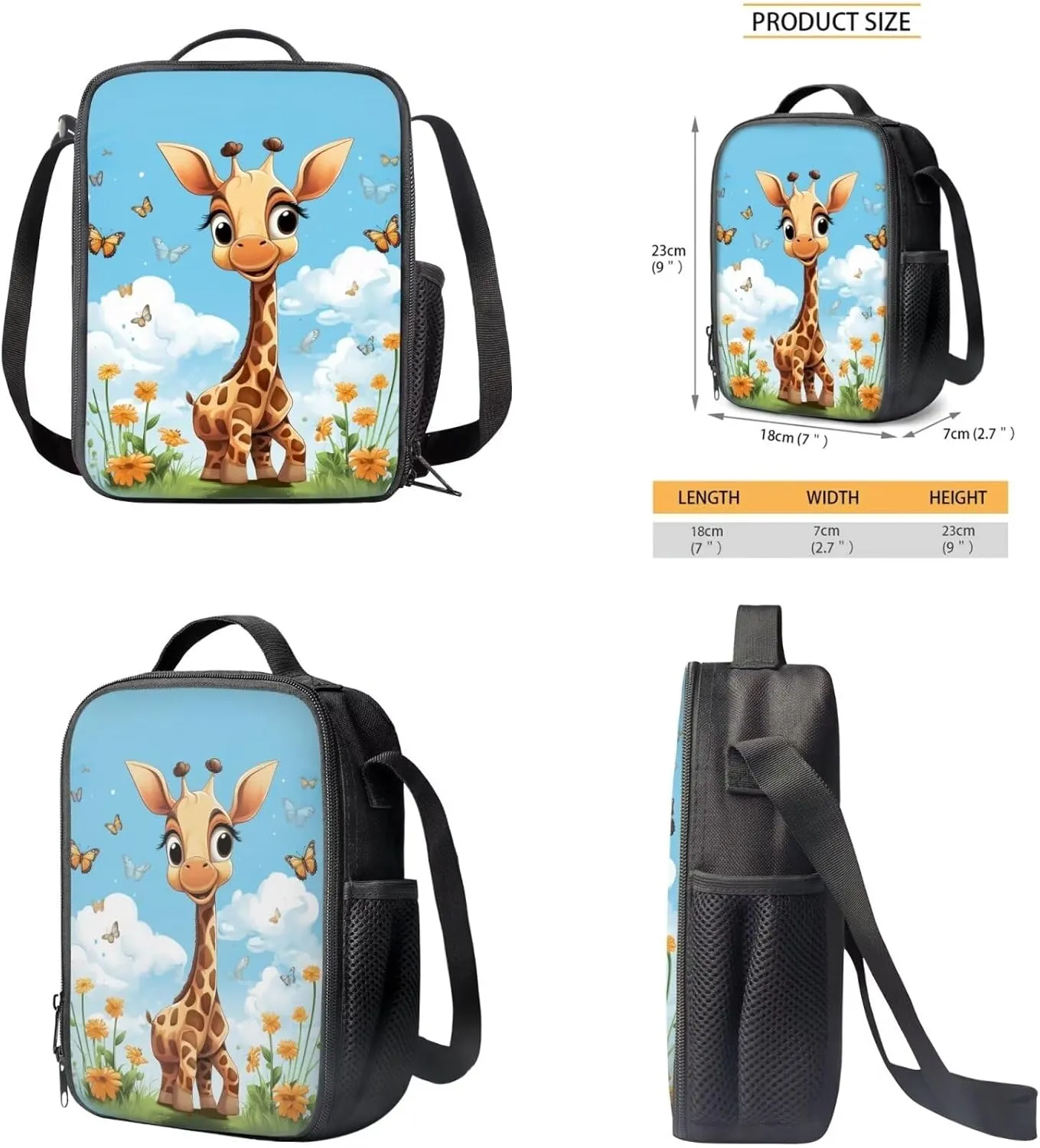 Ystardream Cartoon Giraffe Elementary School Backpack for Girls with Lunch Box and Pencil Case Lightweight School Bookbag for Teens Girls Boys 3 in 1 for Kids School Bag Book Bag Set 15 inch