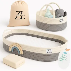 ZEAL'N LIFE Comprehensive Baby Changing Basket Bundle – Diaper Caddy, Blanket, Pad & Storage – Best Gift for Expected Moms – Big Bundle with Many Baby Gifts – Perfect for Newborns & Moms (Grey)