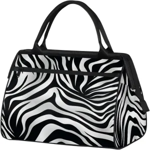 Zebra Animal Skin Large Travel Duffel Bag Gym Tote Bag for Women Men Waterproof Weekend Overnight Bag Carry On Tote Luggage with Pocket Personal Item Bags Sports Bag fit Travel Sports Gym Yoga