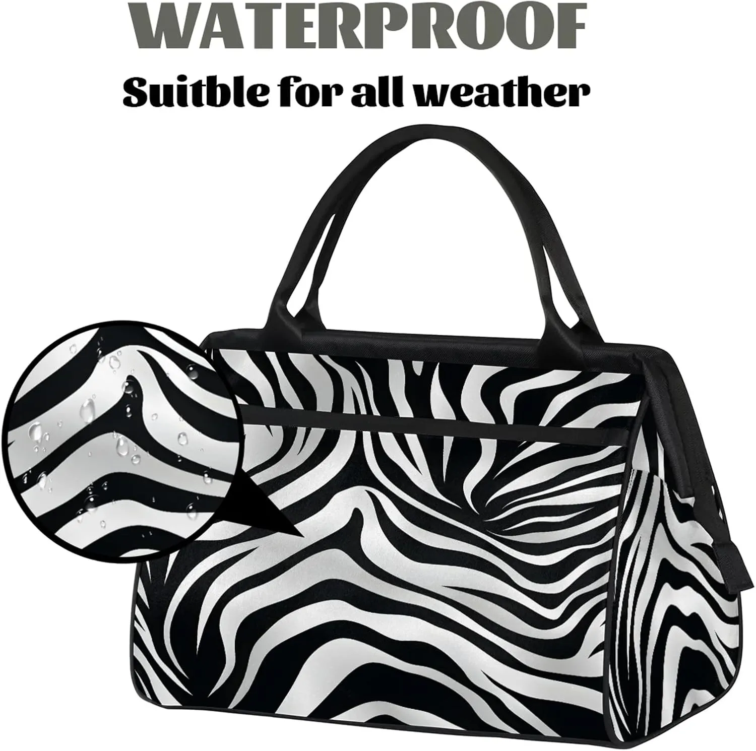 Zebra Animal Skin Large Travel Duffel Bag Gym Tote Bag for Women Men Waterproof Weekend Overnight Bag Carry On Tote Luggage with Pocket Personal Item Bags Sports Bag fit Travel Sports Gym Yoga