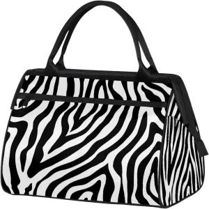 Zebra Skin Abstract Large Travel Duffel Bag Gym Tote Bag for Women Men Waterproof Weekend Overnight Bag Carry On Tote Luggage with Pocket Personal Item Bags Sports Bag fit Travel Sports Gym Yoga
