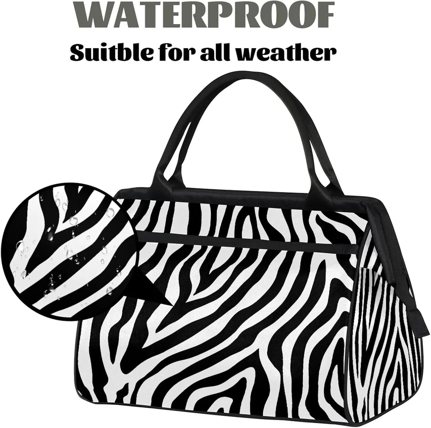 Zebra Skin Abstract Large Travel Duffel Bag Gym Tote Bag for Women Men Waterproof Weekend Overnight Bag Carry On Tote Luggage with Pocket Personal Item Bags Sports Bag fit Travel Sports Gym Yoga